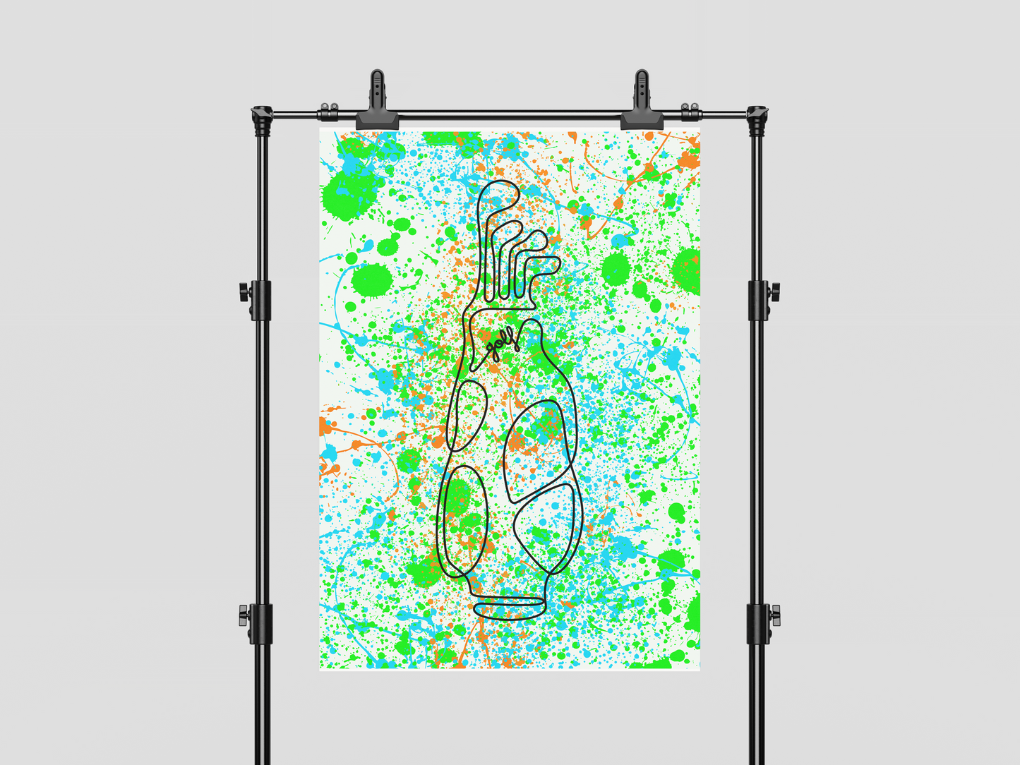 Golf Poster of a Golf Bag in a one-line design with color splatter
